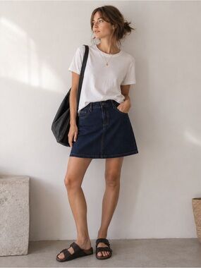 Dark Wash Denim Petite Stretch Mini Skirt Y2K Heritage Americana Normcore